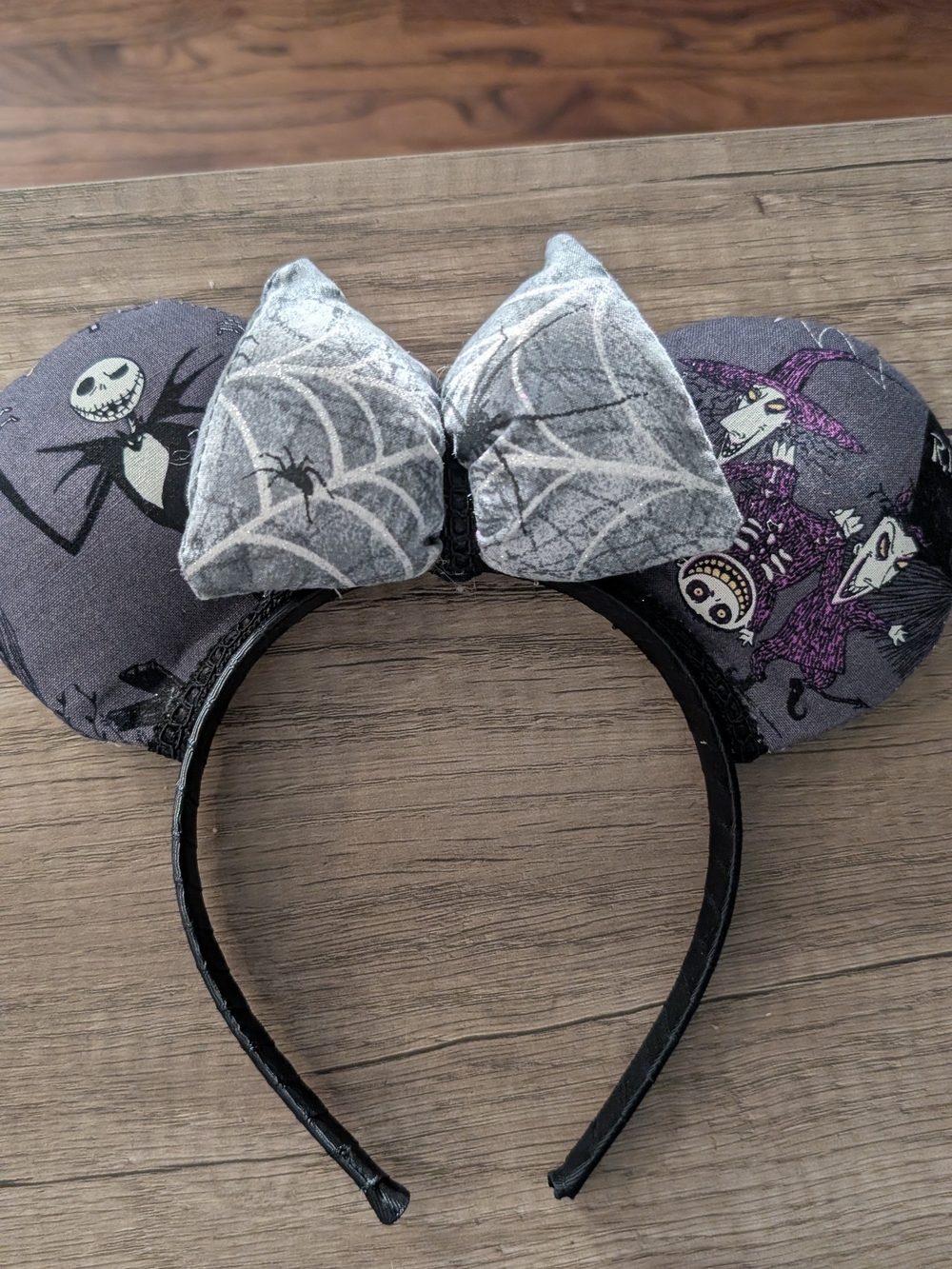 Halloween Spiderweb Bow Mouse Ears Headband - Gray & Purple. Homemade